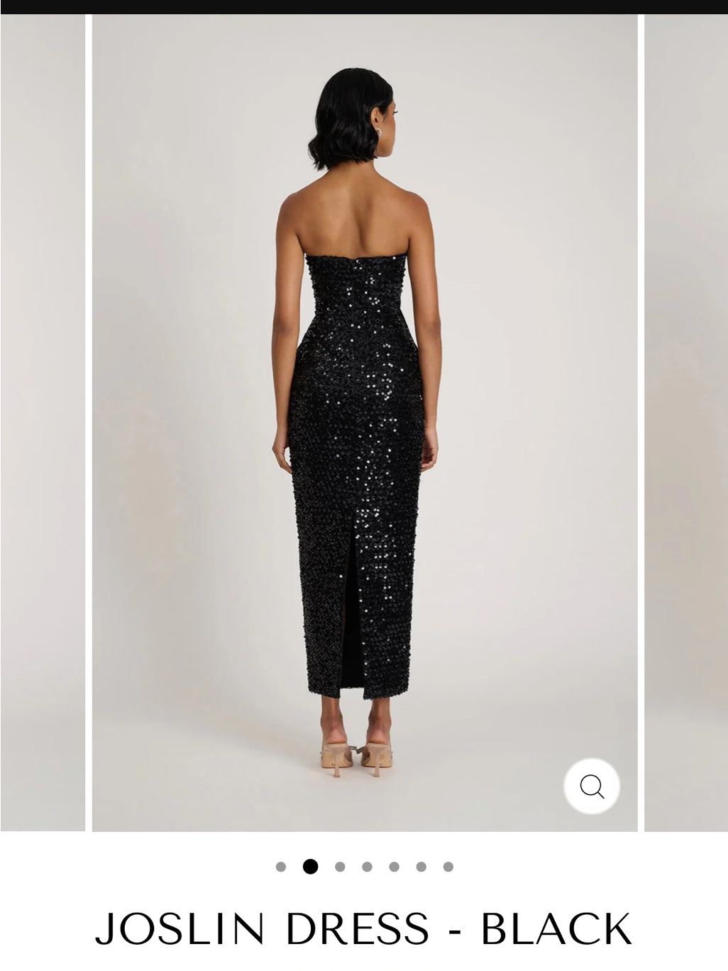 Strapless Black Sequin Midi Dress With Draped Satin Detail — image 6 of 8